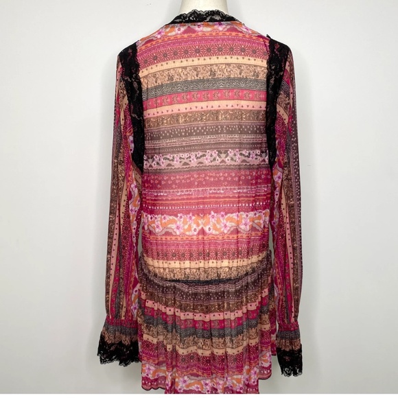 Free People Natalie Printed Long Sleeve Top in Plum Combo sz XS NWT $128R - Picture 7 of 8